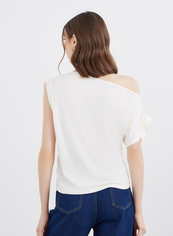 Take Two Cream Asymmetric Neck Top - Image 5