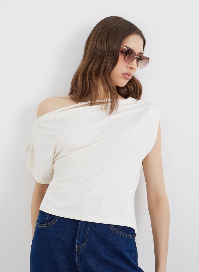 Take Two Cream Asymmetric Neck Top - Image 3