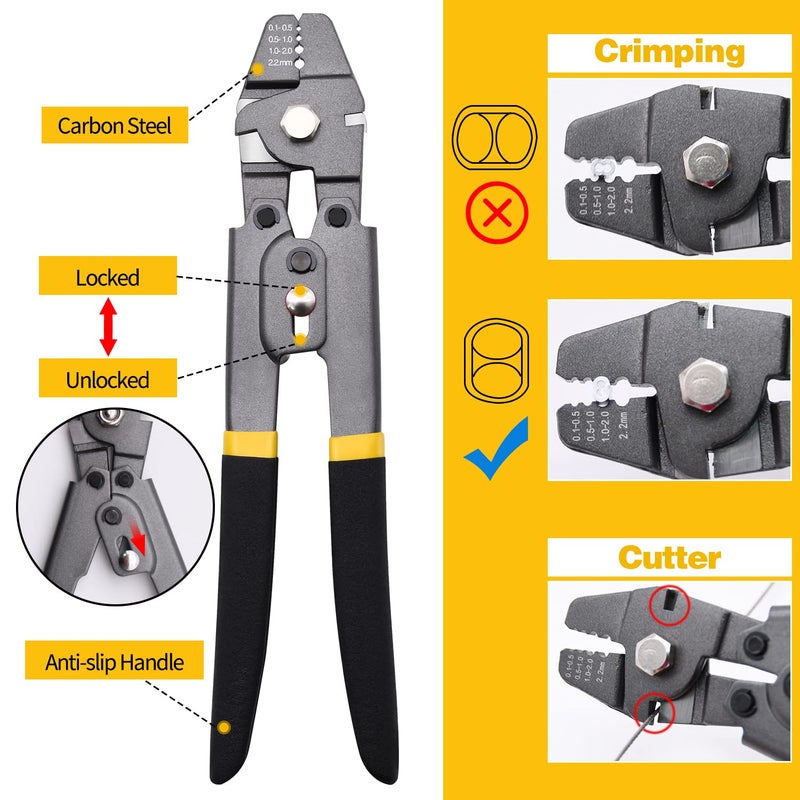 FGBNM 328ft Wire Rope Crimping Tool Kit, 1/16" Stainless Steel Wire Rope Cable with Aluminum Crimping Sleeves and Stainless Steel Thimbles for Railing, Decking, Picture Hanging - Image 3