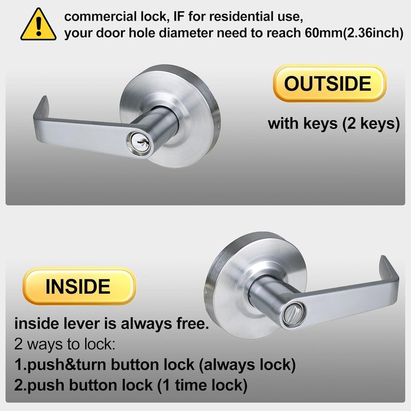 HISAFE Keyed Entry Grade 2 Commercial Door Locks Heavy Duty Office Door Lever, Non-Handed, UL 3 Hour Fire Rated, ADA Compliant, Satin Chrome Finish 26D, 2-3/4''Backset X-XG-ET-70 - Image 3