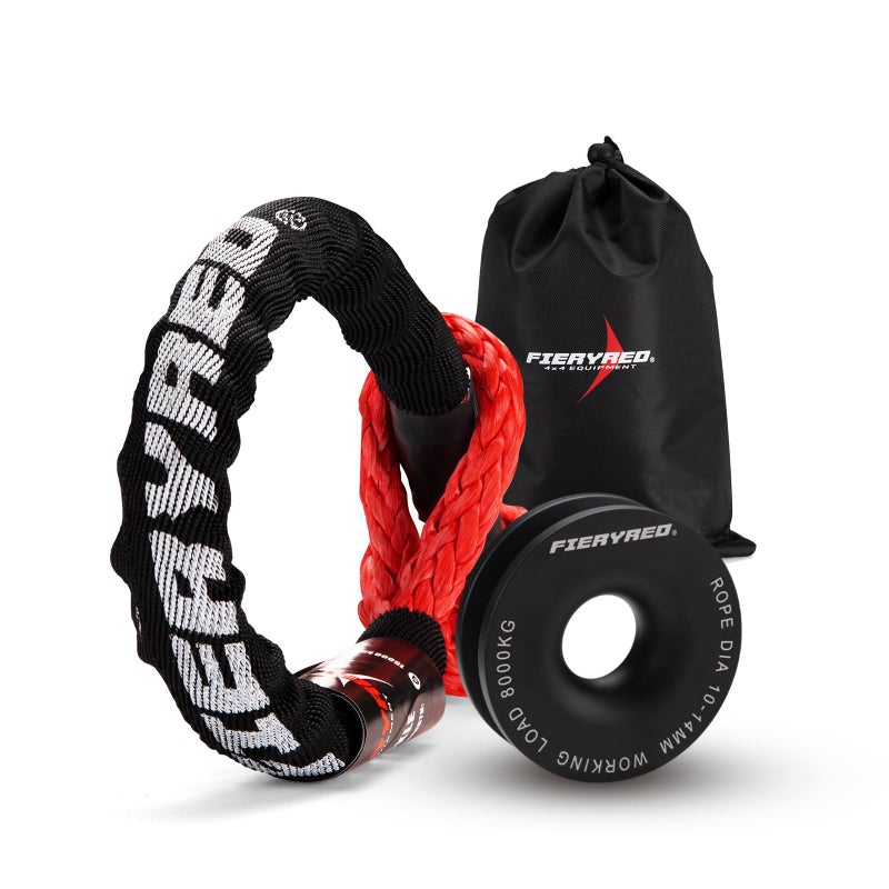FIERYRED Synthetic 12x22 Soft Shackle with Snatch Ring Recovery Rope 38000lbs Towing Ring 44000lbs Breaking Strength for Towing Truck ATV UTV SUVs OffRoad Vehicel BlackRed