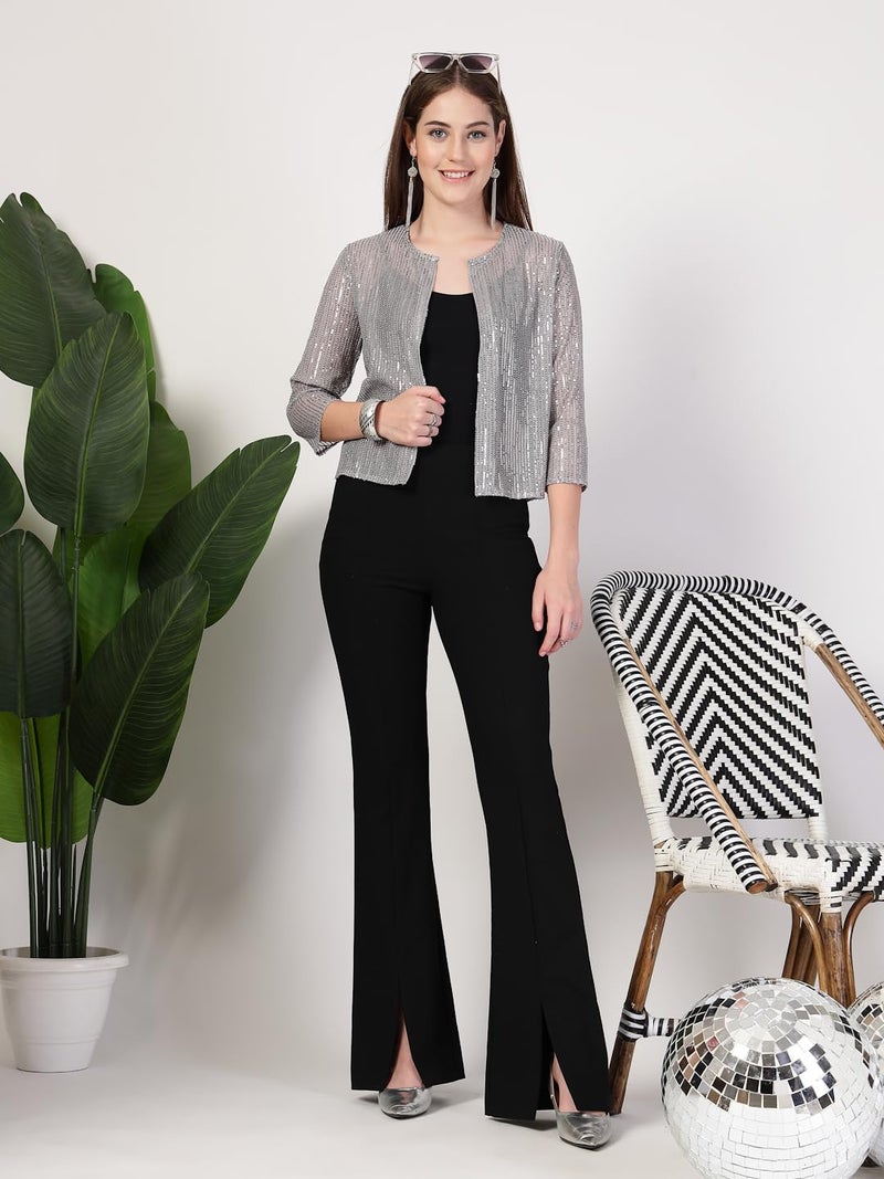 Style Quotient Women Silver Grey Sequins Shrug - Image 5