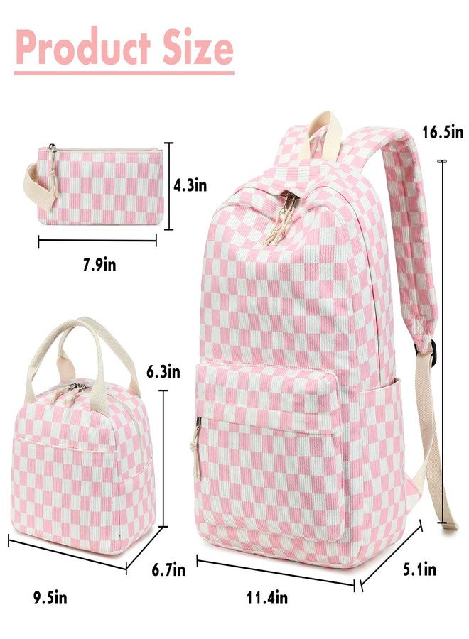 Bluboon School Backpack Teens Girls Boys Kids School Book Bags with Lunch Box Pencil Bag, Pink Checked-3 - Image 4