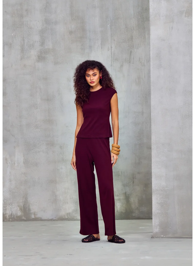 أشيتا فرنانديز بنطلون واسع الساق - مزيج رايون وفيسكوز بلون نبيذي عميق