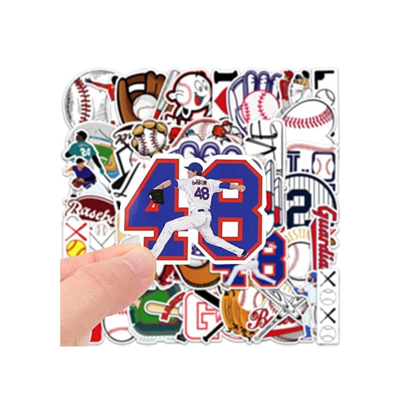 SOLARAE 50pcs Baseball Stickers, Anime Stickers, Cartoon Characters Stickers, Waterproof Vinyl Baseball Tattoos for Kids Teens Boys Adults, Sports Decals for Snowboard Laptop Water Bottles Flasks Skateboard - Image 2