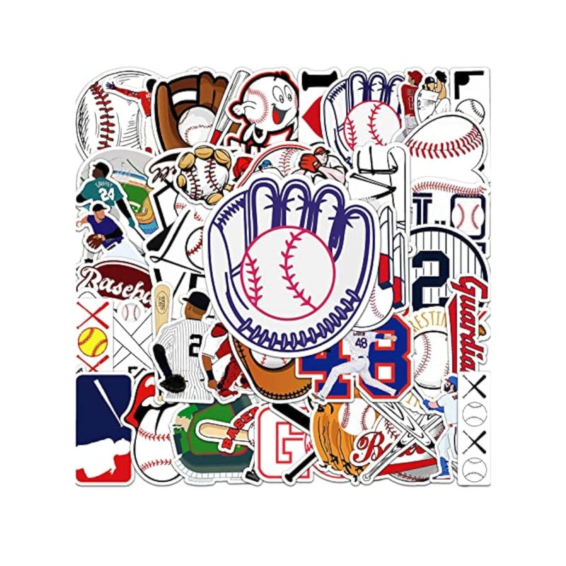 SOLARAE 50pcs Baseball Stickers, Anime Stickers, Cartoon Characters Stickers, Waterproof Vinyl Baseball Tattoos for Kids Teens Boys Adults, Sports Decals for Snowboard Laptop Water Bottles Flasks Skateboard - Image 1