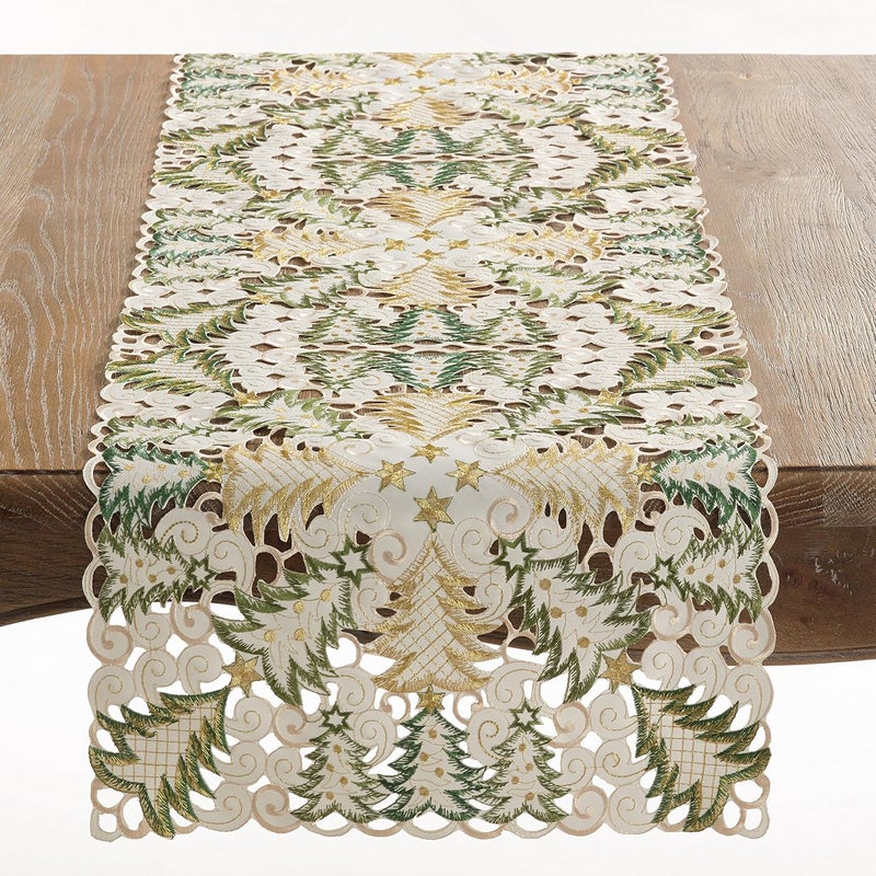 Saro Lifestyle Christmas Tree Cutwork Table Runner - Image 1