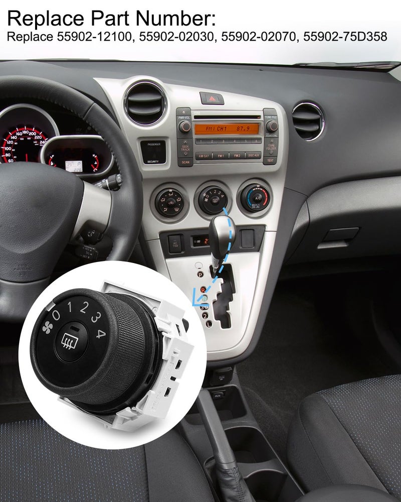TIKSCIENCE HVAC AC Blower Fan Knob Speed Control Switch Fit for Toyota Corolla Matrix CE LE S XLE XRS Base 2009 2010 2011 2012 2013 Replace 55902-12100, 55902-02030, 55902-02070, 55902-75D358 - Image 4
