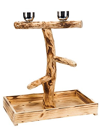 Penn Plax PENN-PLAX Bird-Life Natural Wood Tree Perch for Large Birds and Parrots – Includes Food and Water Bowls and Drop Tray – Large - Image 1