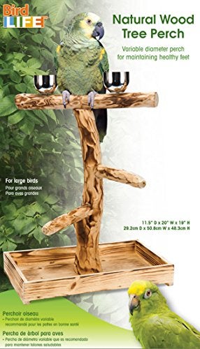 Penn Plax PENN-PLAX Bird-Life Natural Wood Tree Perch for Large Birds and Parrots – Includes Food and Water Bowls and Drop Tray – Large - Image 2