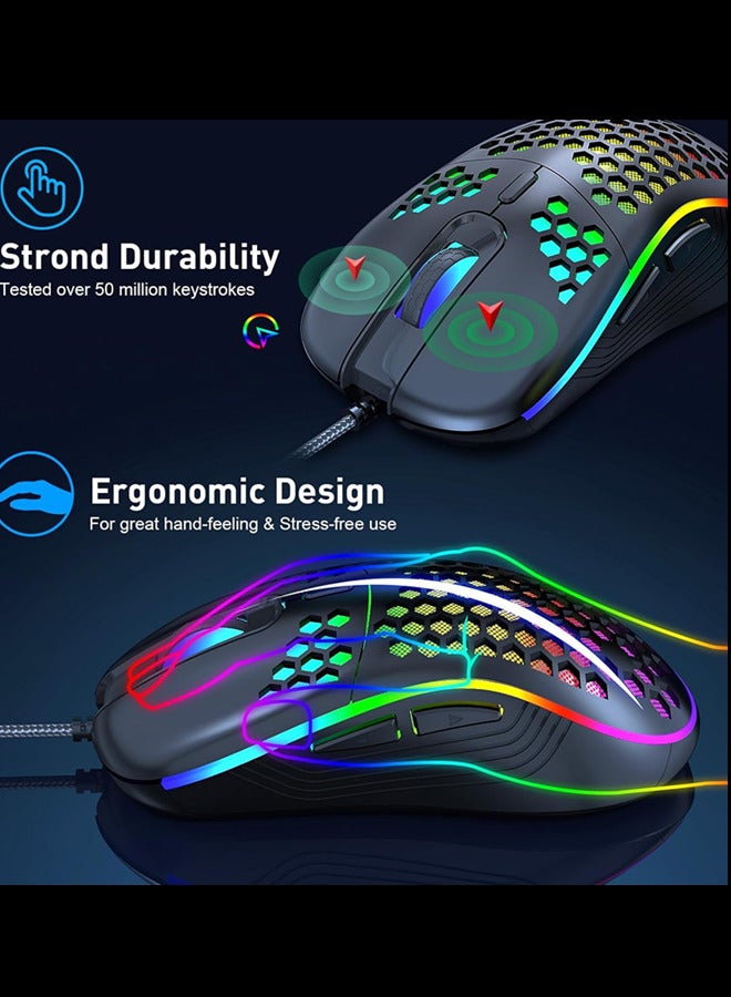 Honeycomb Wired Gaming Mouse, RGB Backlight and 7200 Adjustable DPI, Ergonomic and Lightweight USB Computer Mouse with High Precision Sensor for Windows PC  Laptop Gamers (Black) - Image 4