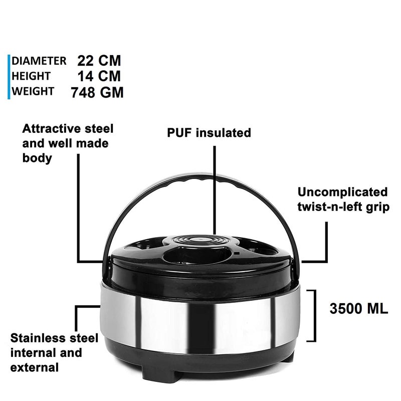 Dynore Stainless Steel Casserole/Silver Hot Pot Box with Plastic Lid/Casserole for Roti, Rice and Gravy 2000 ml - Image 3