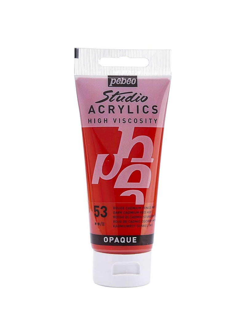 Pebeo Studio Acrylics Acrylic Paint Tube 100ml Content Dark Cadmium Red Hue - Image 1