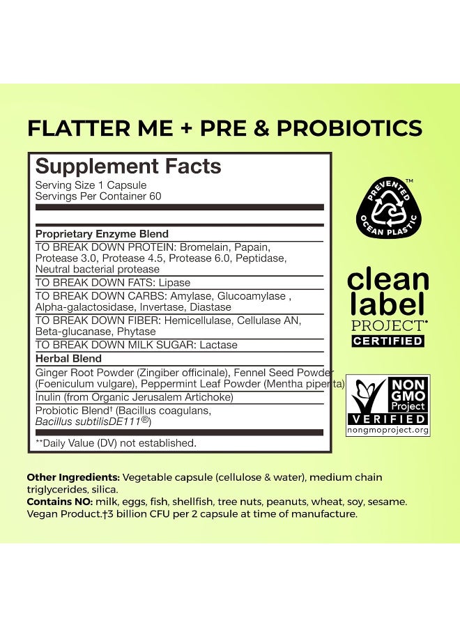 HUM Flatter Me Digestive Enzymes Plus Prebiotics & Probiotics 60 Capsules - Image 2