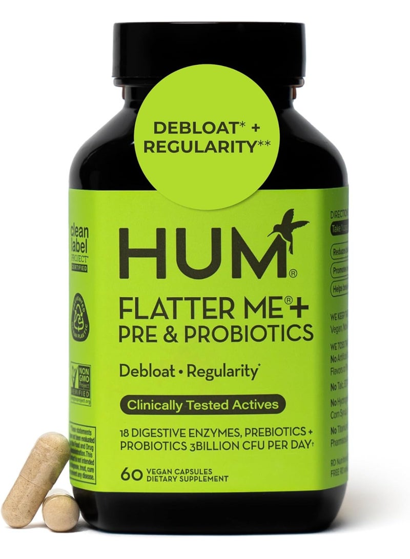 HUM Flatter Me Digestive Enzymes Plus Prebiotics & Probiotics 60 Capsules - Image 1