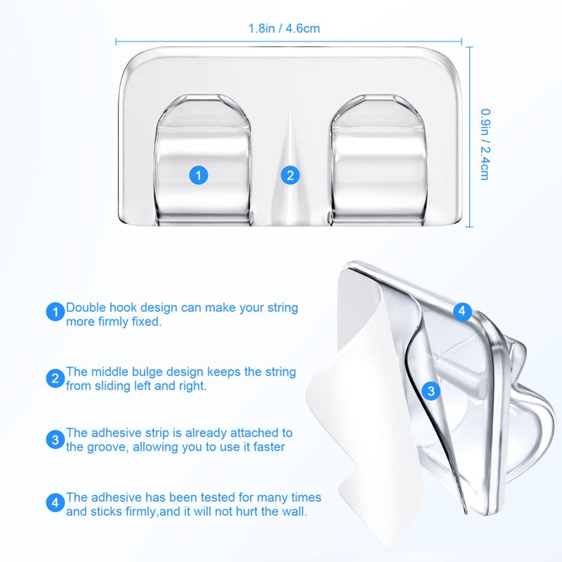 Hetyue Hooks for Outdoor String Lights Clips: 26Pcs Heavy Duty Light Hook with Waterproof Adhesive Strips - Outside Clear Cord Holders for Hanging Christmas Lighting - Outdoors Sticky Clip - Image 3