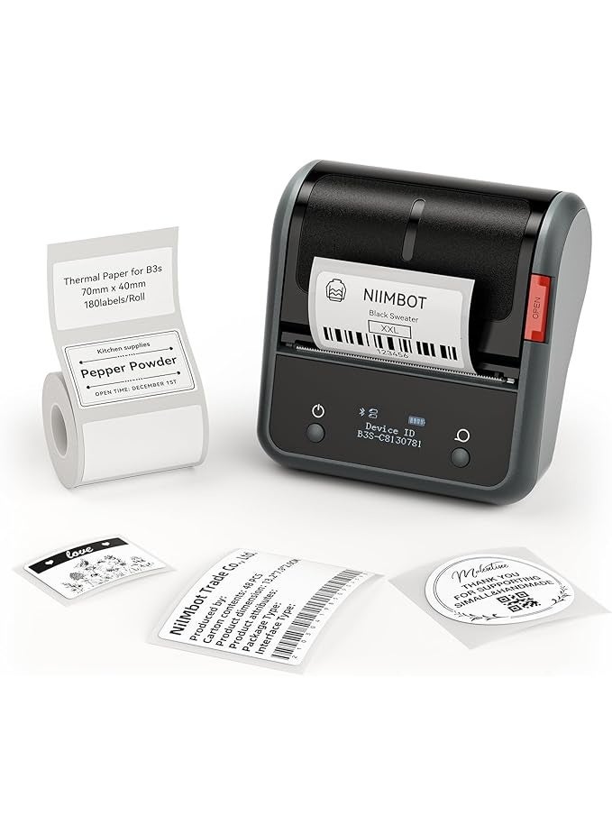 NIIMBOT B3S Thermal Label Maker Machine, Inkless Label Printer with 20-75mm Print Width, Portable Bluetooth Thermal Label Maker with 1 Roll 70*40mm White Tape, Great for Clothing, Barcode, Supermarket, Retail Store and Home Printing Barcodes & Small Business - Image 1
