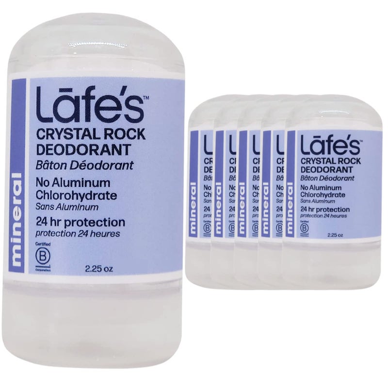 Lafes Natural Deodorant  Unscented Crystal Mineral Rock Natural Deodorant  225 Ounce  6 Pack