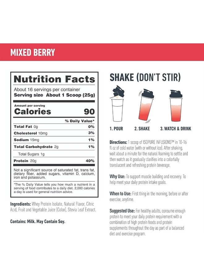 Isopure Protein Powder, Clear Whey Isolate Protein, Post Workout Recovery Drink Mix, Gluten Free with Zero Added Sugar, Infusions- Mixed Berry, 16 Servings  - Image 3