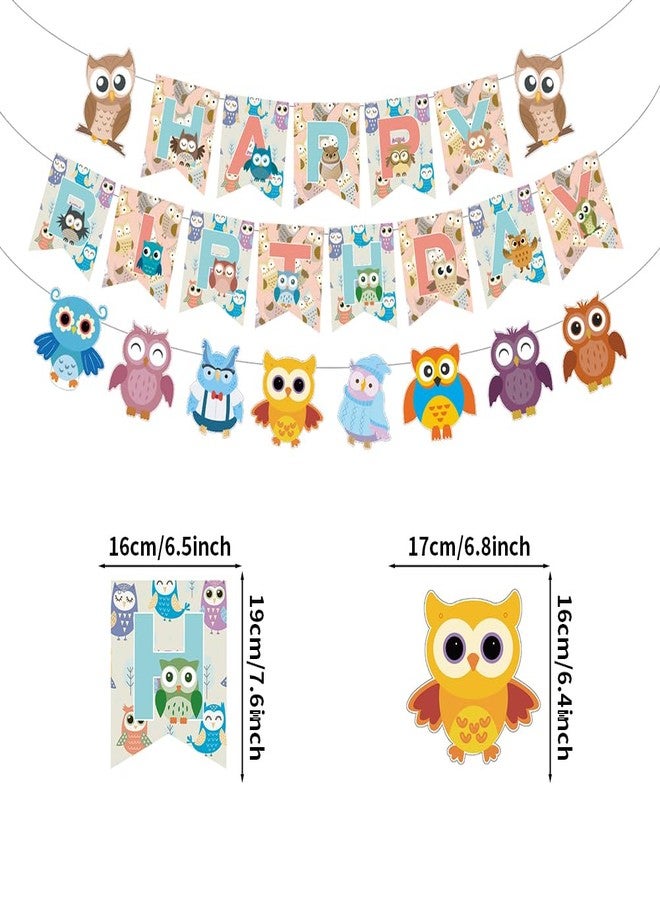 Apol Owl Birthday Party Decorations,Cute Owls Happy Birthday Banner Cartoon Owl Flag Bunting Banner Cake Topper Cupcake Decoration Set for Kids Baby Shower Woodland Theme Party Supplies - Image 2