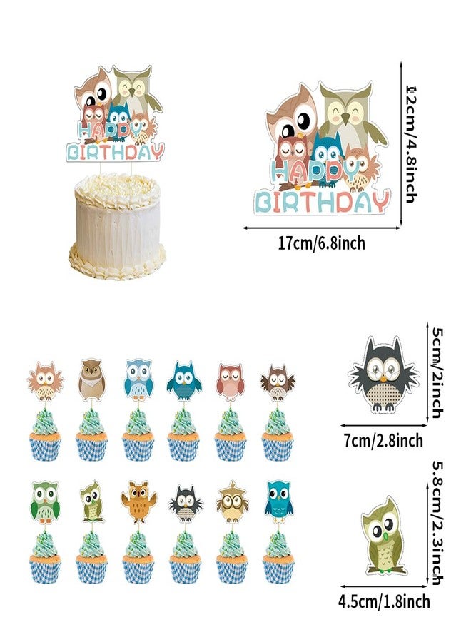 Apol Owl Birthday Party Decorations,Cute Owls Happy Birthday Banner Cartoon Owl Flag Bunting Banner Cake Topper Cupcake Decoration Set for Kids Baby Shower Woodland Theme Party Supplies - Image 3