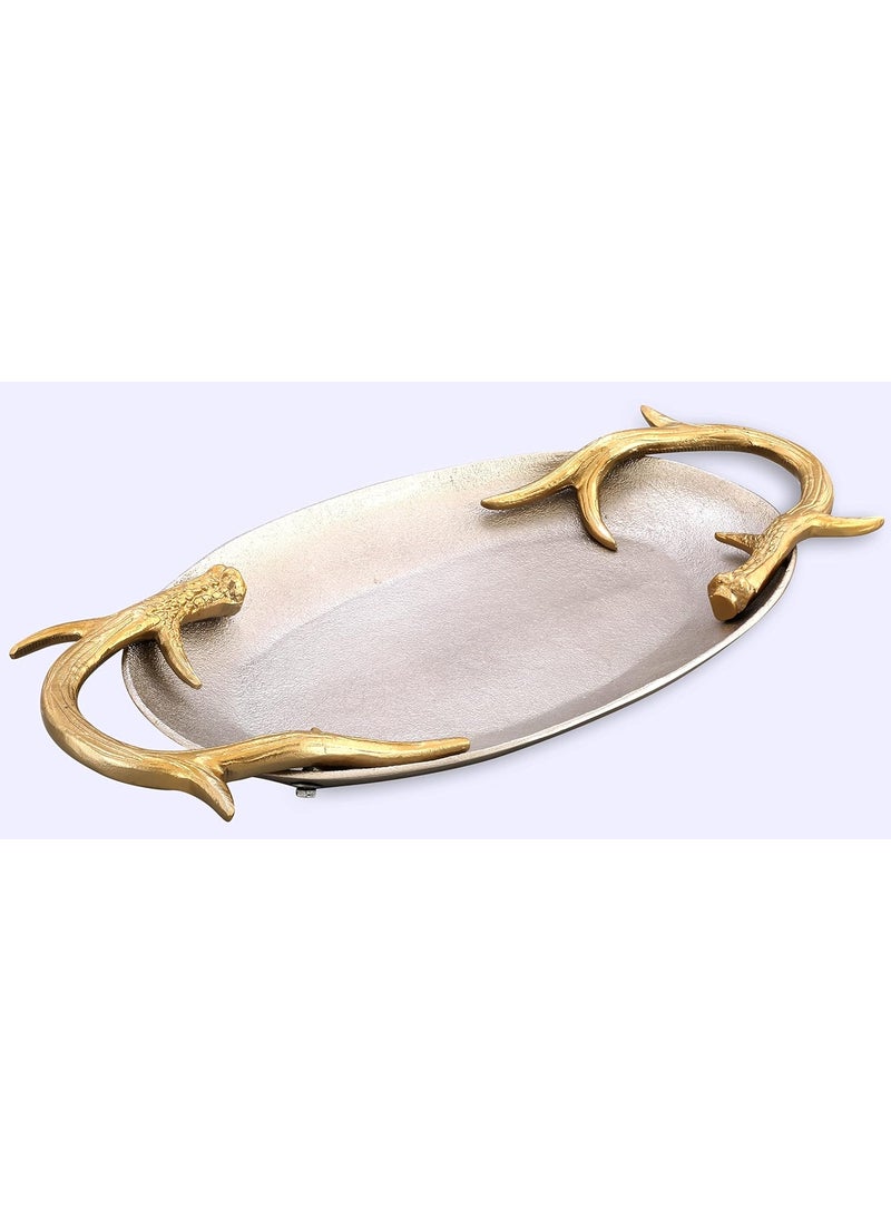 GRD International GRD International Gold and Silver Finish Aluminum Serving Tray Serving Tray for Dining Table Serving Tray for Restaurant Size 21L x 108W Inch Weight 2 Kg  - Image 1