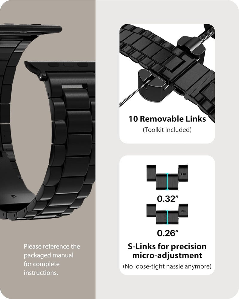Fullmosa Metal Band Compatible with Apple Watch 45mm/44mm/42mm - Black Stainless Steel with Case - Image 4