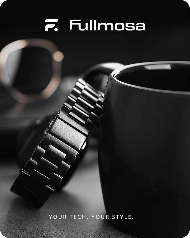 Fullmosa Metal Band Compatible with Apple Watch 45mm/44mm/42mm - Black Stainless Steel with Case - Image 2