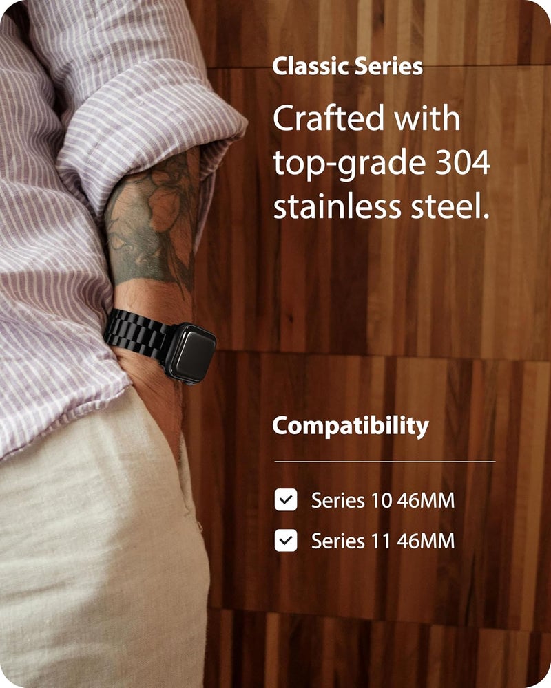 Fullmosa Metal Band Compatible with Apple Watch 45mm/44mm/42mm - Black Stainless Steel with Case - Image 3