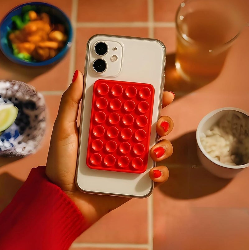 REDWIND Suction Phone Case, Phone Suction Sticker, Silicone Strong Grip Holder for Hands-Free iPhone & Android Mobile, Video Phone Accessory Compatible Mirror, Shower (Red- Pack of 1) - Image 2