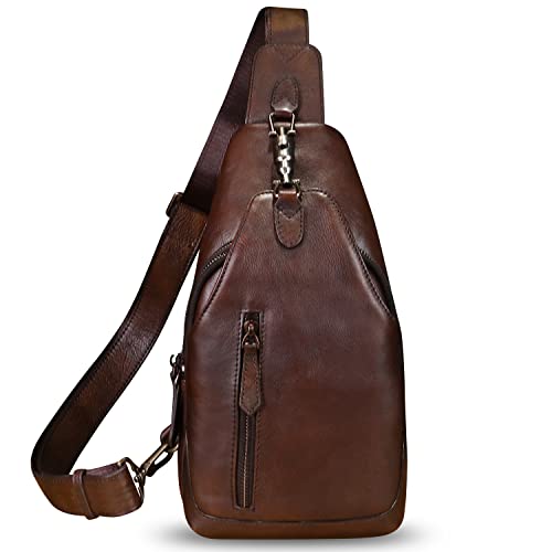 LRTO Genuine Leather Sling Bag Crossbody Purse Motorcycle Bag Handmade Hiking Daypack Retro Shoulder Backpack Vintage Chest Bag (Coffee) - Image 2