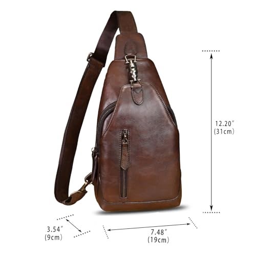LRTO Genuine Leather Sling Bag Crossbody Purse Motorcycle Bag Handmade Hiking Daypack Retro Shoulder Backpack Vintage Chest Bag (Coffee) - Image 3