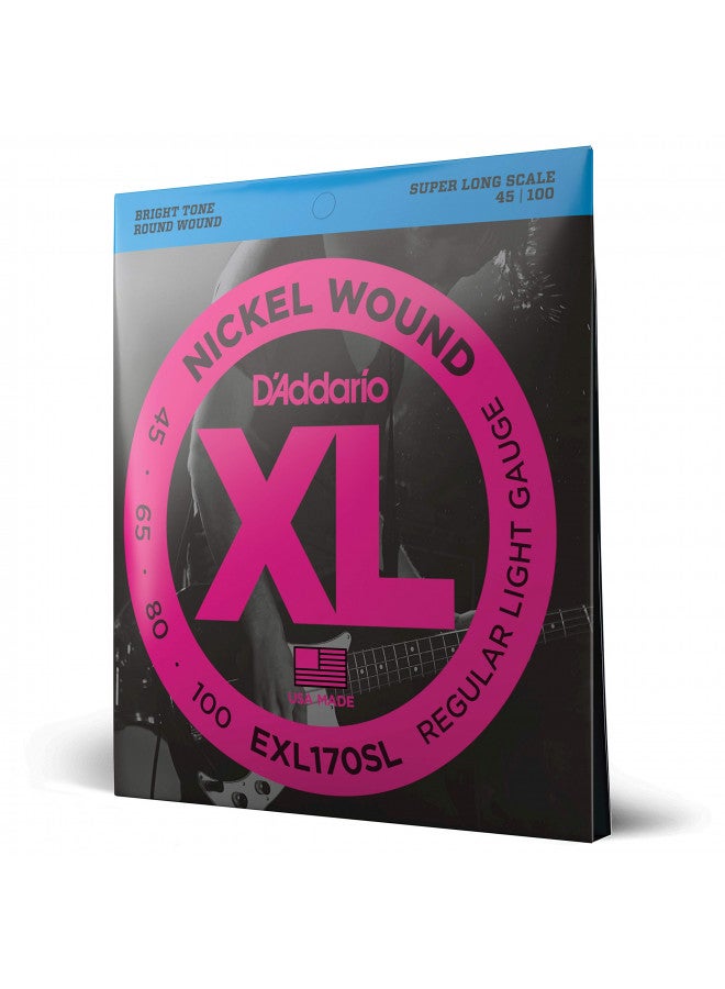 D'Addario أوتار جيتار البيس من د'أداريو - أوتار بيز نيكل XL - EXL170SL - نغمة مثالية، إحساس متسق، متانة قوية - لجيتارات البيس ذات 4 أوتار - 45-100 خفيف عادي، مقياس طويل جداً - Image 1