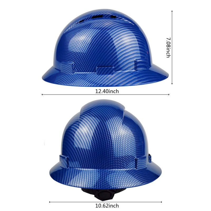 TOKISHI Full Brim Hard Hat - OSHA Safety Helmet Durable Lightweight Carbon Fiber Hard Hat for Construction, 6-Point Ratchet Suspension Protective Gear for Men and Women (Brilliant Blue, Standard) - Image 2