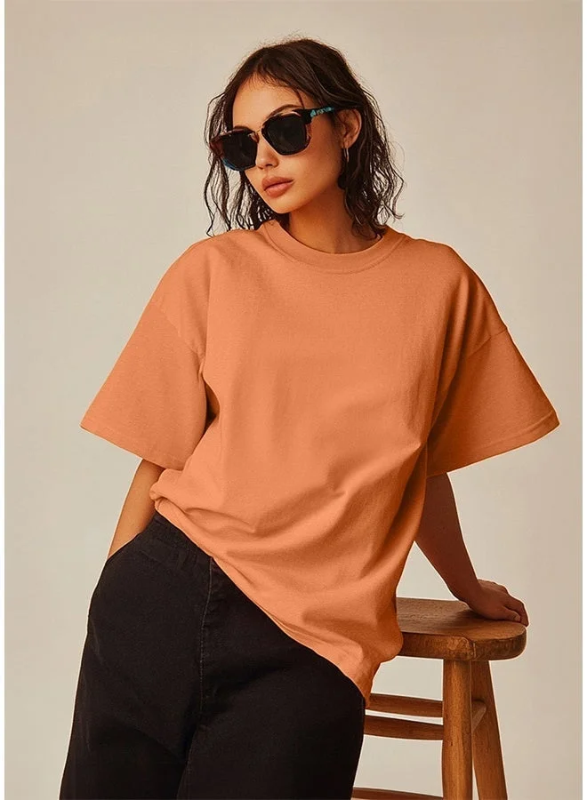 Juneberry Juneberry Pure Cotton Over-size ORANGE  T-Shirt For Women
