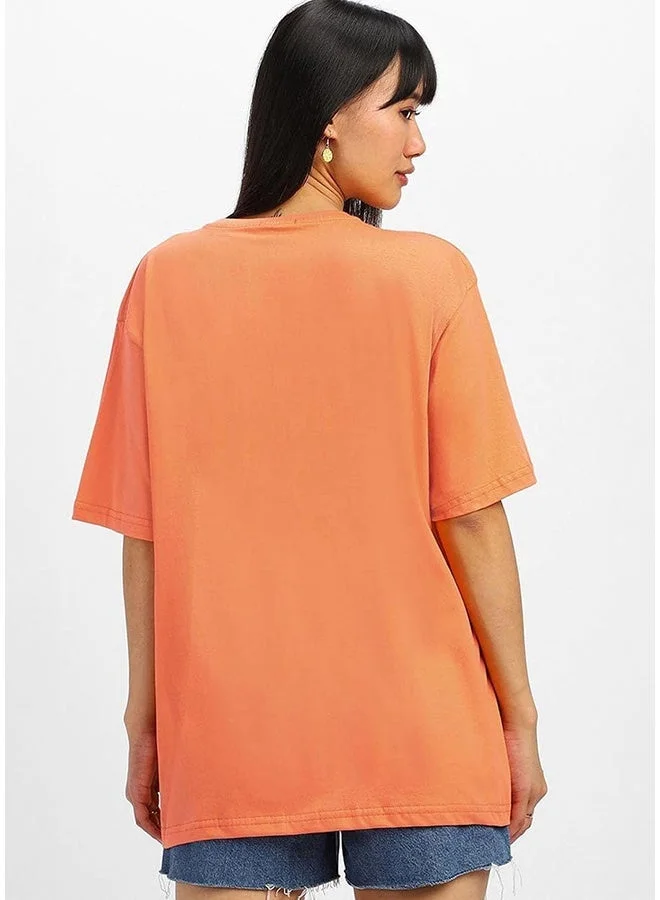 Juneberry Juneberry Pure Cotton Over-size ORANGE  T-Shirt For Women