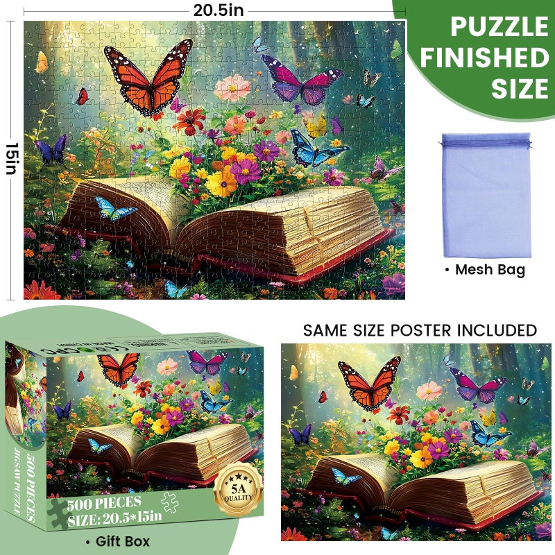 DAGIRT Jigsaw Puzzle 500 Pieces,Flowers Book 500 Piece Puzzles for Adults Seniors Recycled Cardboard Adult Jigsaw Puzzle 500 Piece Activities Great Gift for Friends 20.5 * 15 Inch - Image 2