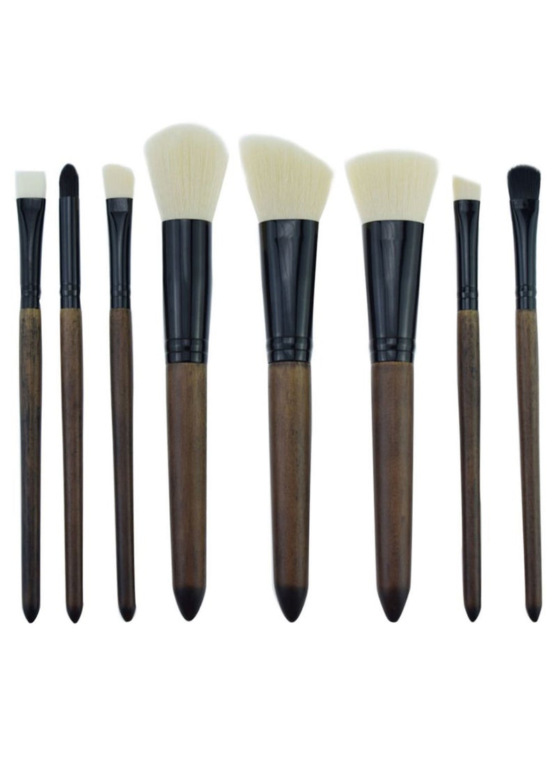 NIBEMINENT 8-Piece Makeup Brush Set With Bag Brown/Black/White  - Image 2