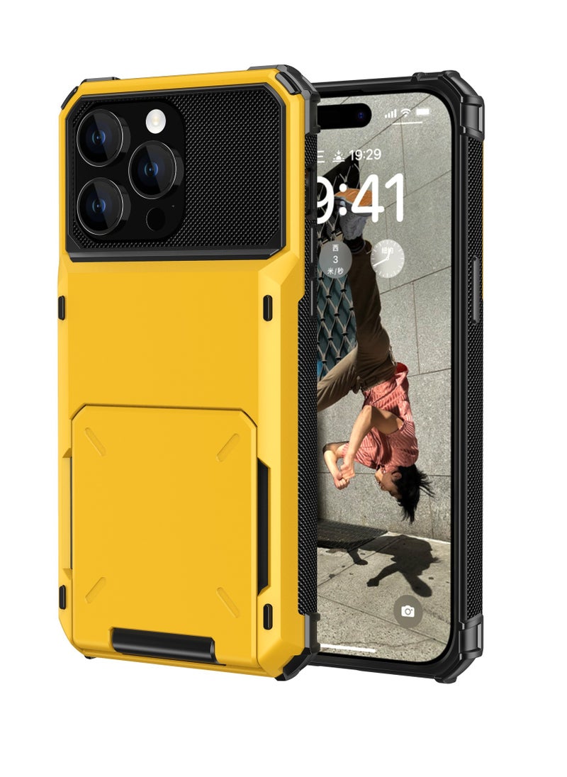 GULFLINK Full Protection Shockproof Case Casing Card Holder Case Dual Layer Hard Case For iPhone 15 Pro Max Yellow  - Image 1