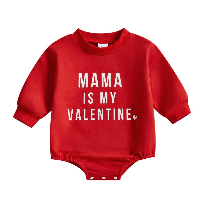 Socutebabe Newborn Baby Boy Girl Valentine's Day Outfit Mama Is My Valentine Bubble Romper Sweatshirt Infant Clothes (Red, 6-12 Months) - Image 1