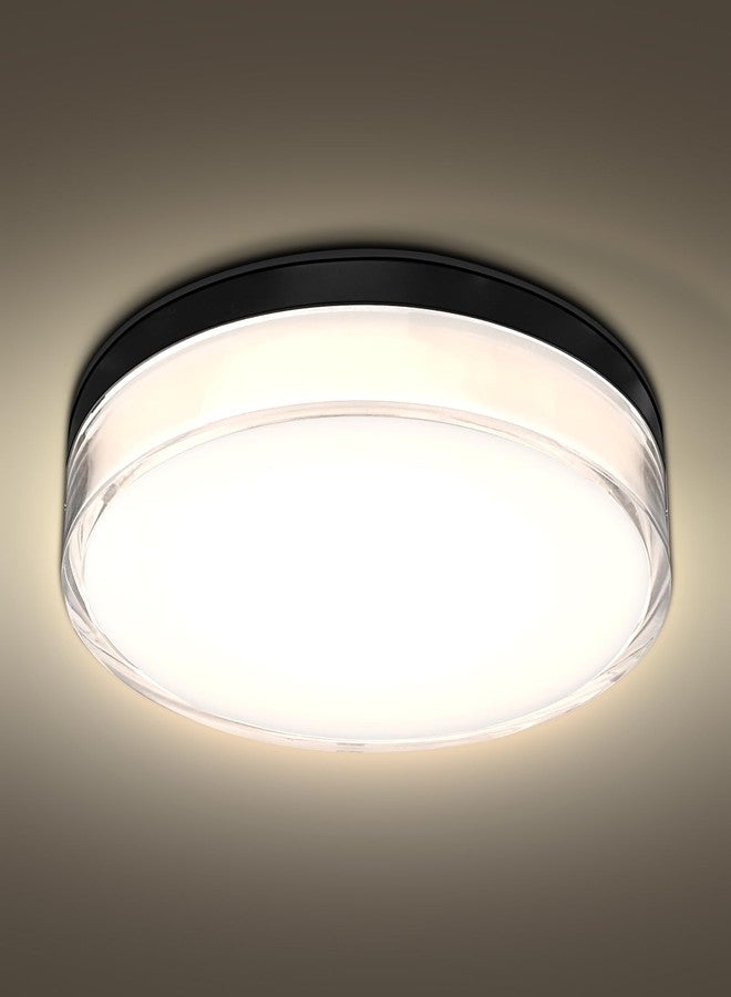 LUXRITE Slim 7 Inch LED Outdoor Flush Mount Light, 15W, 1000LM, 5CCT 2700K 3000K 3500K 4000K 5000K, Dimmable LED Ceiling Light, IP65 Waterproof, ETL Listed, Indoor Outdoor - Black - Image 1