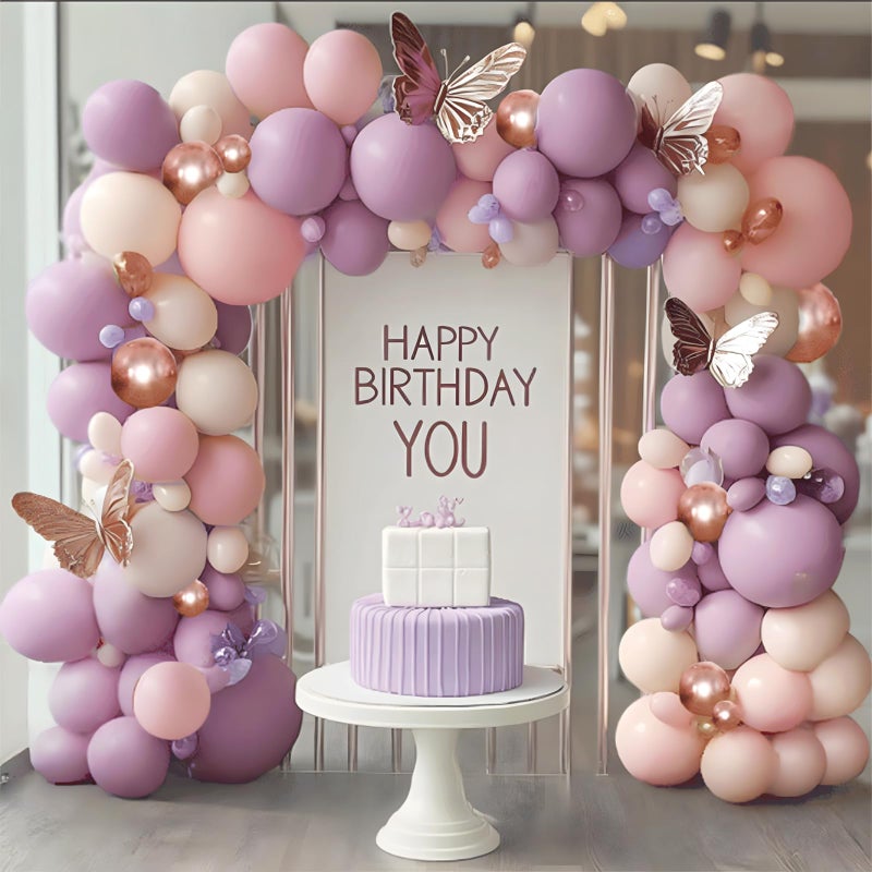Pink and Purple Balloon Arch Kit Dusty Purple Pink Sand White Metallic Rose Gold Latex Balloons for Bridal Wedding Anniversary Engagement Birthday Party Decoration