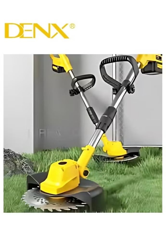 DENX Cordless Rechargeable Electric Lawn Mower - 21V, 650W, 2 Batteries, Fast Charger, 8500 RPM, Ergonomic and Lightweight Design, 3 Multi-Use Blades, High-Efficiency Motor, Powerful Battery, Built-in Safety System, Adjustable Length, Easy Assembly - Ideal for precise and easy weed trimming and garden cleaning - Image 4
