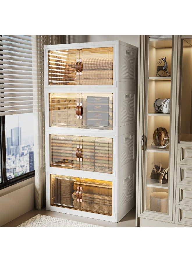 ZERIFAM Plastic Storage Bins with Lids, 4 Tier Foldable Plastic Storage Box, Folding Storage Box with Doors and Silent Wheel, Stackable Storage Bins for Home Living Room Office and Cutlery Rooms - Image 1