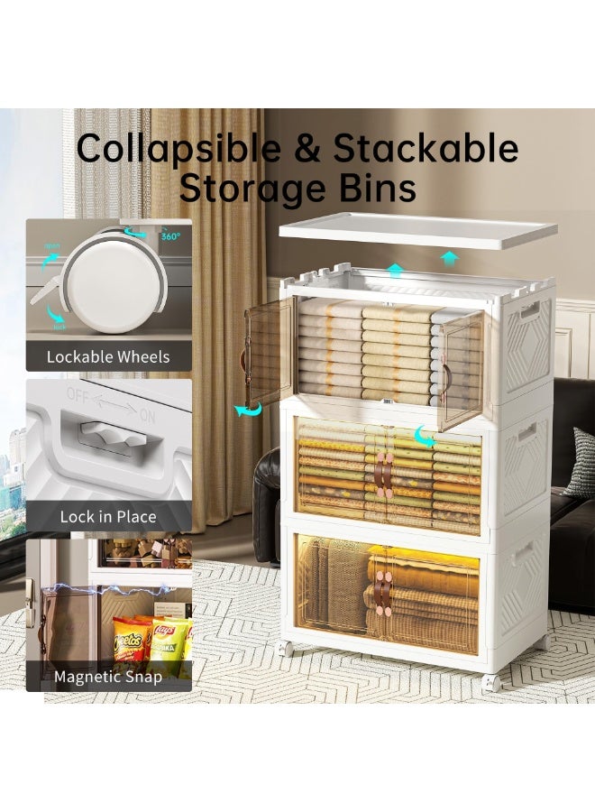 ZERIFAM Plastic Storage Bins with Lids, 4 Tier Foldable Plastic Storage Box, Folding Storage Box with Doors and Silent Wheel, Stackable Storage Bins for Home Living Room Office and Cutlery Rooms - Image 3