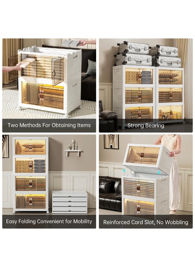 ZERIFAM Plastic Storage Bins with Lids, 4 Tier Foldable Plastic Storage Box, Folding Storage Box with Doors and Silent Wheel, Stackable Storage Bins for Home Living Room Office and Cutlery Rooms - Image 5