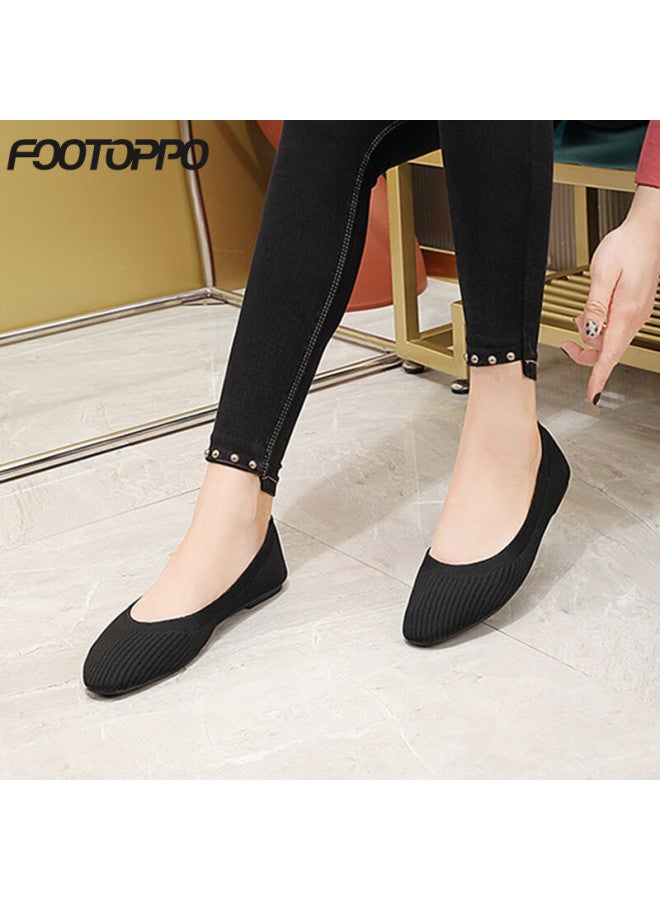 Footoppo Women's Knitted Soft Sole Work Shoes Slip-on Breathable Comfortable Elderly Cloth Shoes Lightweight Spring Autumn Work Shoes - Image 1