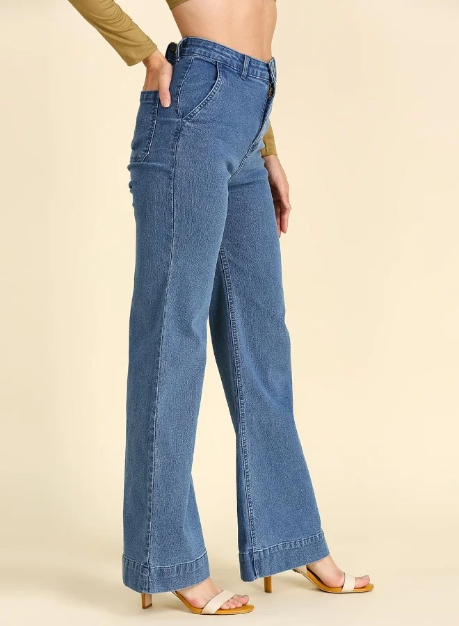 HIGH STAR Women Blue Wide Leg High-Rise Stretchable Jeans