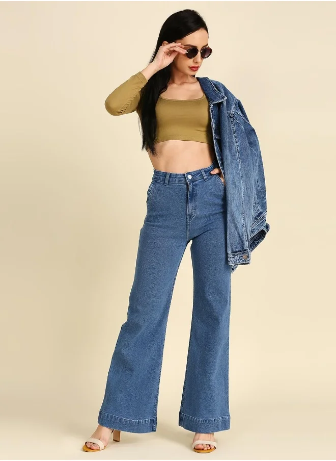 هاي ستار Women Blue Wide Leg High-Rise Stretchable Jeans