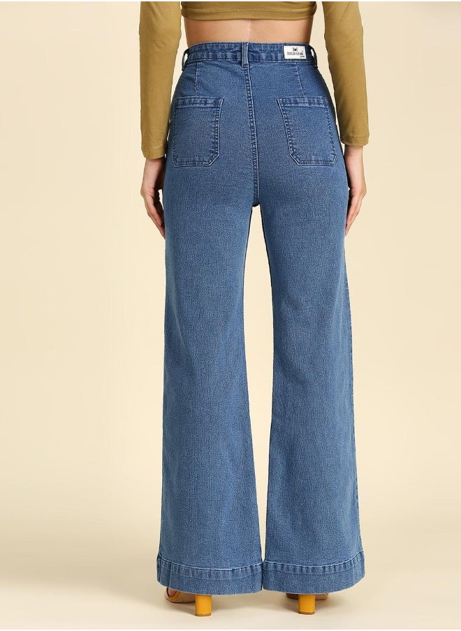 HIGH STAR Women Blue Wide Leg High-Rise Stretchable Jeans  - Image 5